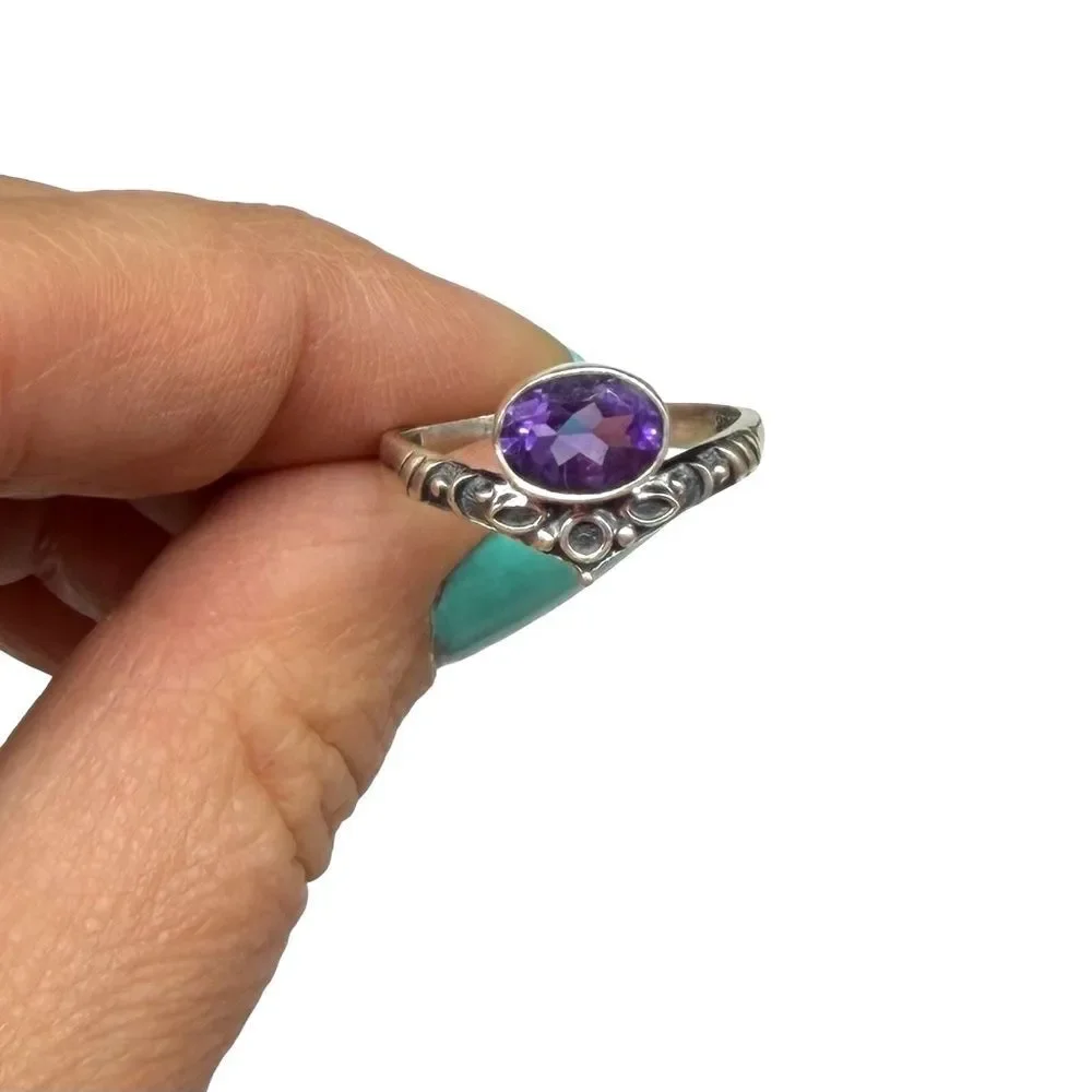 Amethyst Ring Size 8.5 Solid 925 Sterling Silver